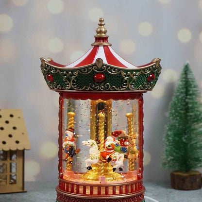 Glitter Light Water Rotating Christmas Carousel Snow Globe Feature Display | 6 x 10 inches