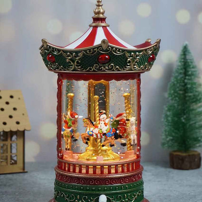 Glitter Light Water Rotating Christmas Carousel Snow Globe Feature Display | 6 x 10 inches