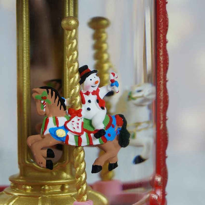 Glitter Light Water Rotating Christmas Carousel Snow Globe Feature Display | 6 x 10 inches