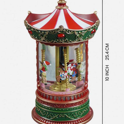 Glitter Light Water Rotating Christmas Carousel Snow Globe Feature Display | 6 x 10 inches