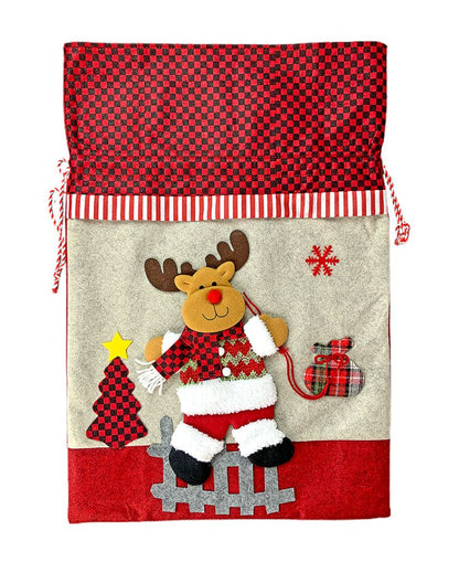 Adorable Deer Checks Felt Christmas Sack And Gift Bag | 13 x 21 inches