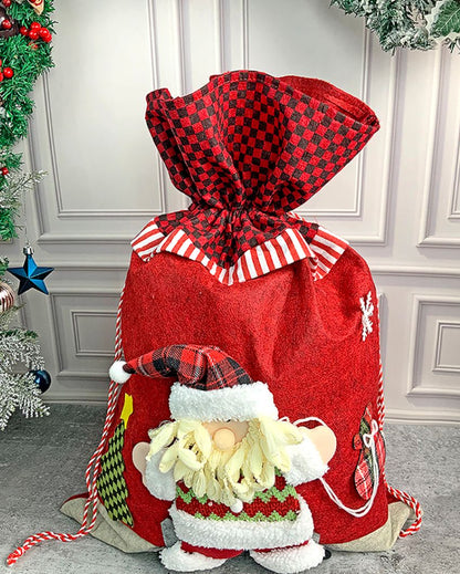 Santa Checks Felt Christmas Sack And Gift Bag | 13 x 21 inches