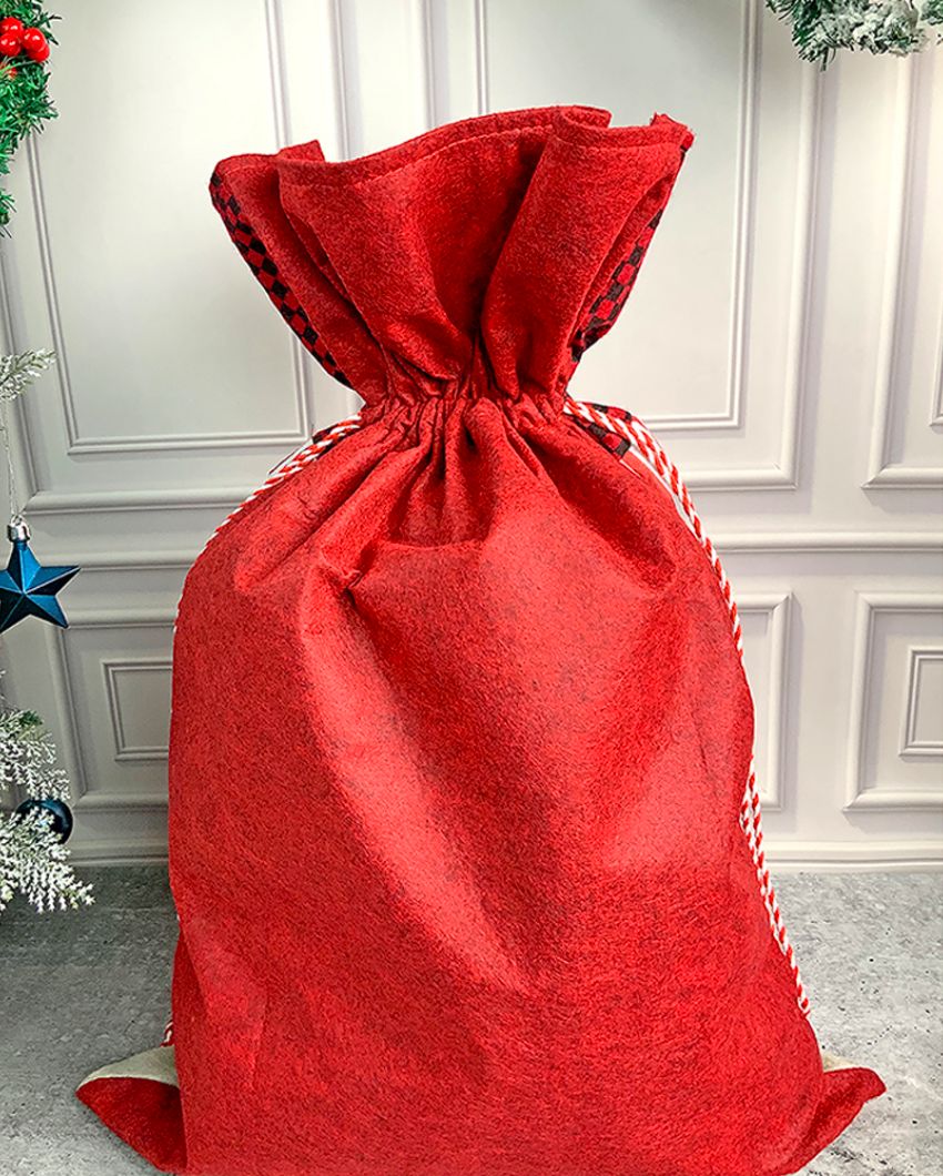 Santa Checks Felt Christmas Sack And Gift Bag | 13 x 21 inches