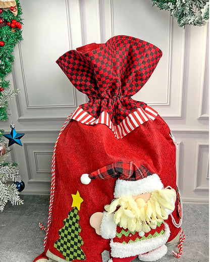 Santa Checks Felt Christmas Sack And Gift Bag | 13 x 21 inches