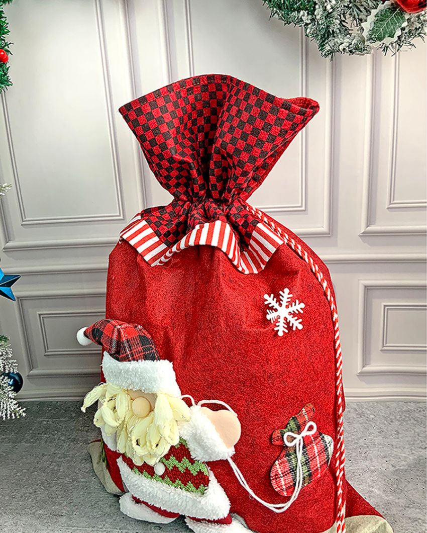 Santa Checks Felt Christmas Sack And Gift Bag | 13 x 21 inches