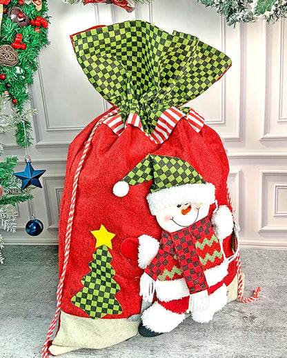 Deer Checks Felt Christmas Sack And Gift Bag | 13 x 21 inches