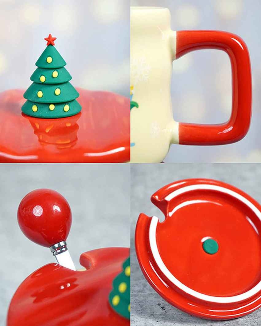 Chimney Santa Ceramic Christmas Mug with Lid and Spoon Set | 4 x 5 inches