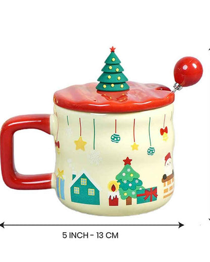 Chimney Santa Ceramic Christmas Mug with Lid and Spoon Set | 4 x 5 inches