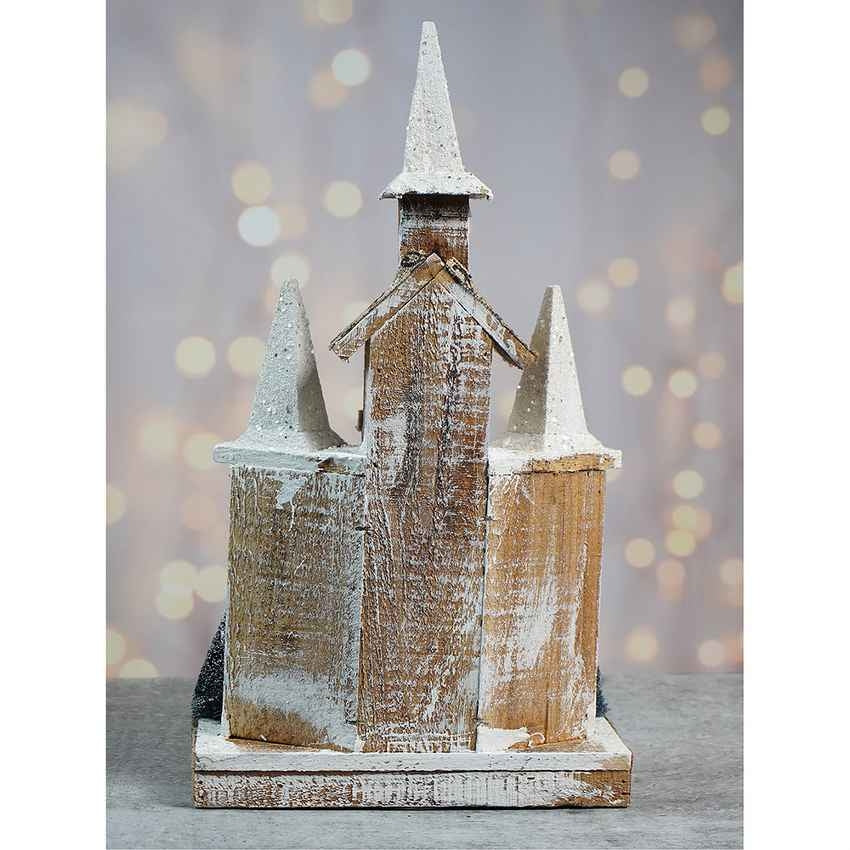 Snow Dusted Wooden Church Christmas Table Ornament Decoration | 10 x 5 x 18 inches