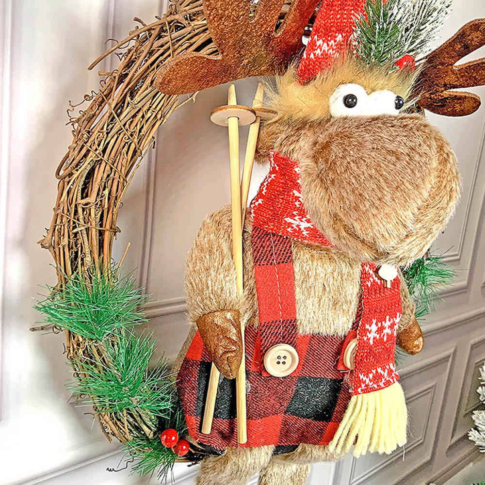 Fluffy Rudolf Wreath Christmas Decoration | 8 x 24 inches