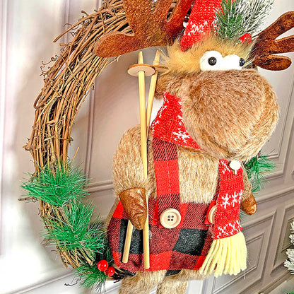 Fluffy Rudolf Wreath Christmas Decoration | 8 x 24 inches