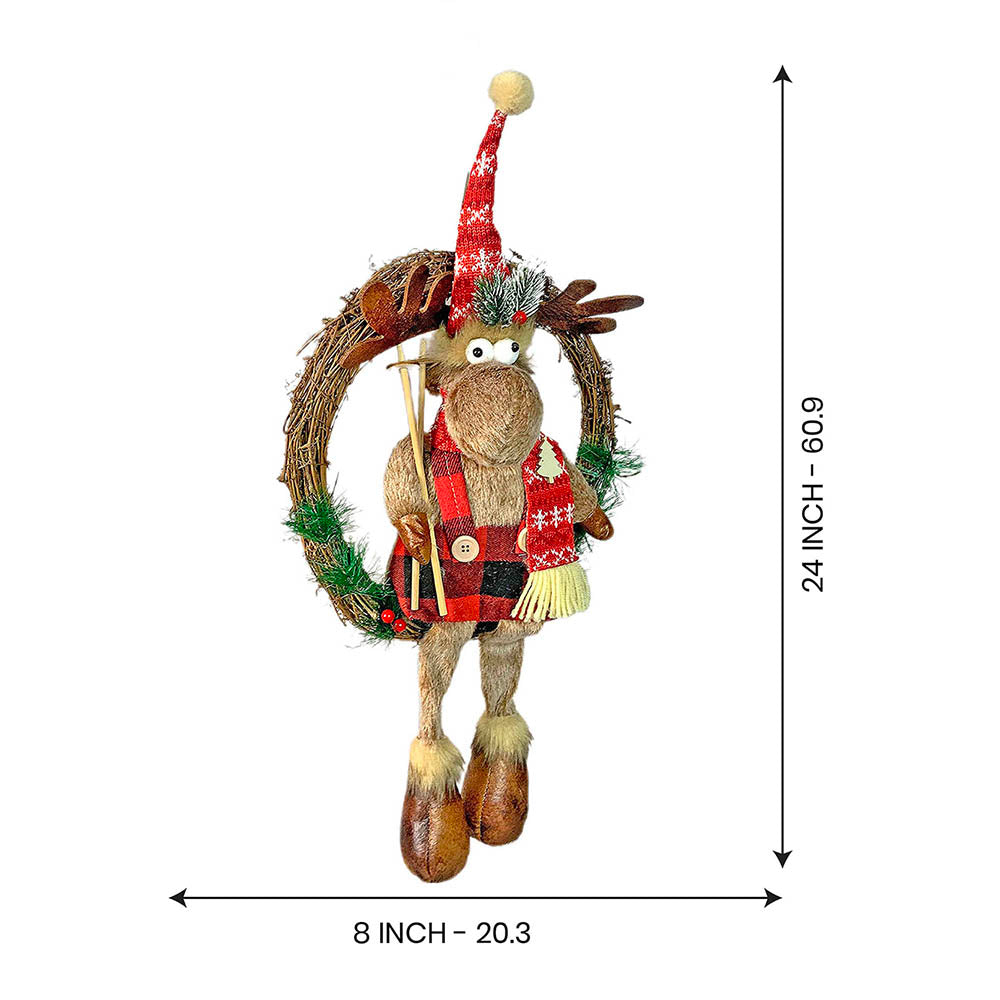 Fluffy Rudolf Wreath Christmas Decoration | 8 x 24 inches