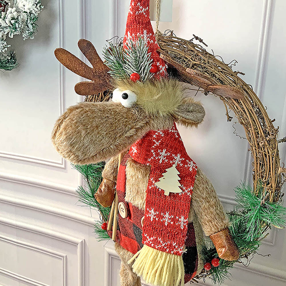 Fluffy Rudolf Wreath Christmas Decoration | 8 x 24 inches