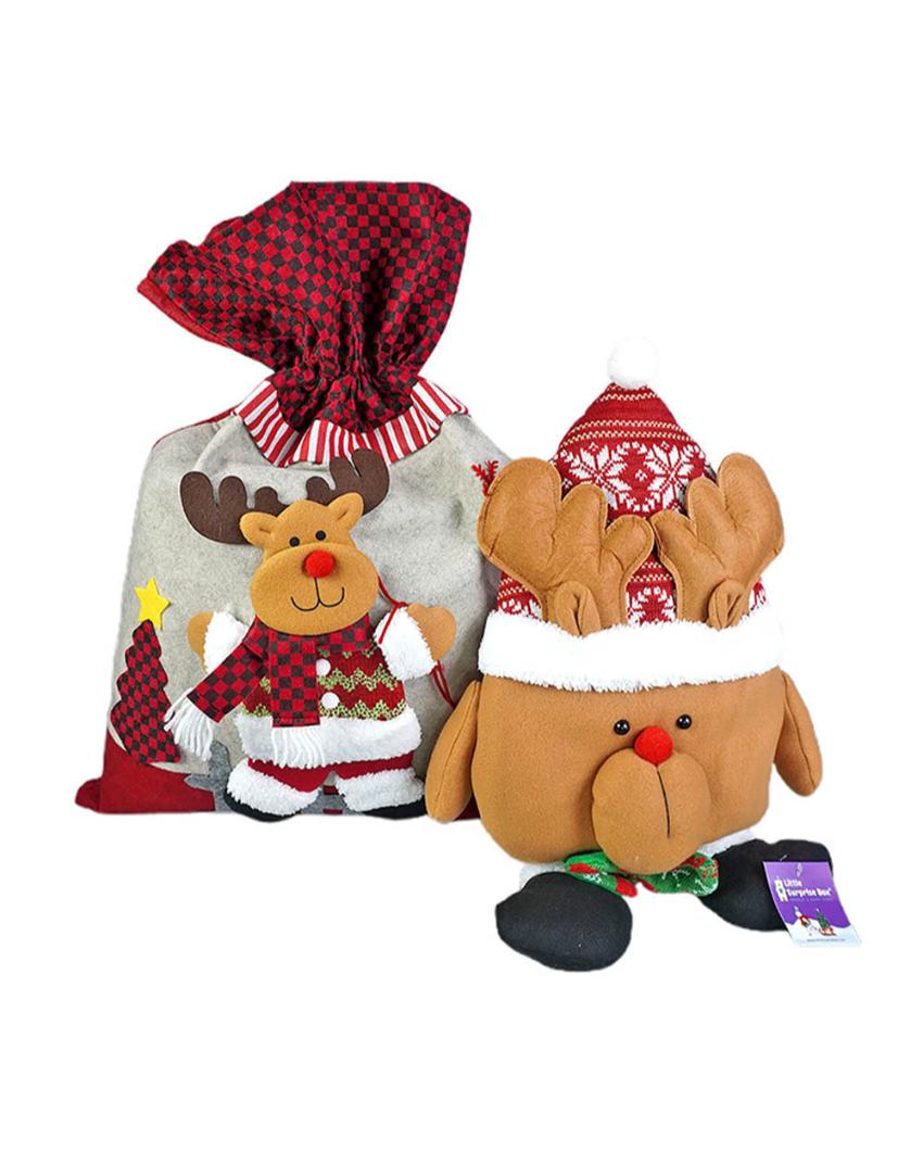 Reindeer Pillow & Christmas Sack Gift | Pack Of 2