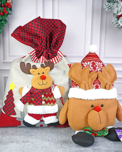 Reindeer Pillow & Christmas Sack Gift | Pack Of 2