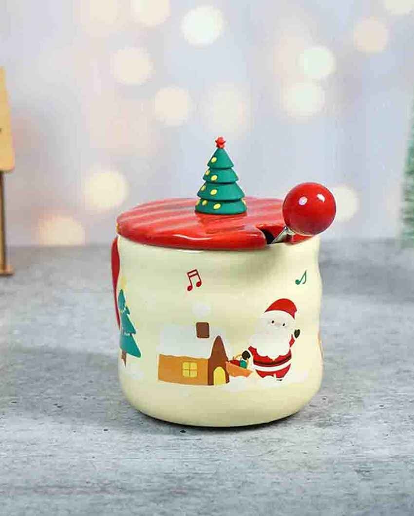 Deer with Sledge Ceramic Christmas Mug with Lid and Spoon Set | 4 x 5 inches