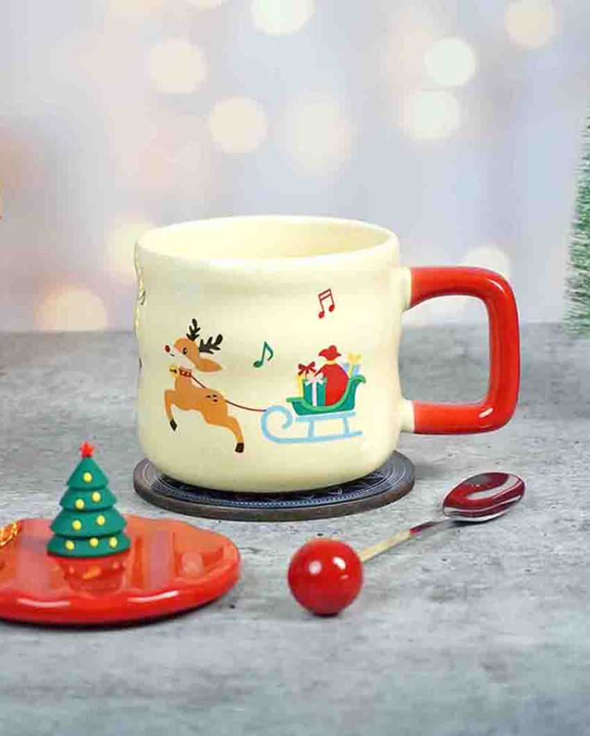 Deer With Sledge Christmas Mug | 4 x 5 x 5 inches