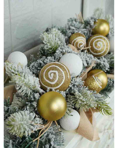 Swirl Snow Frosted Christmas Door Garland With Ornaments | 28 inches