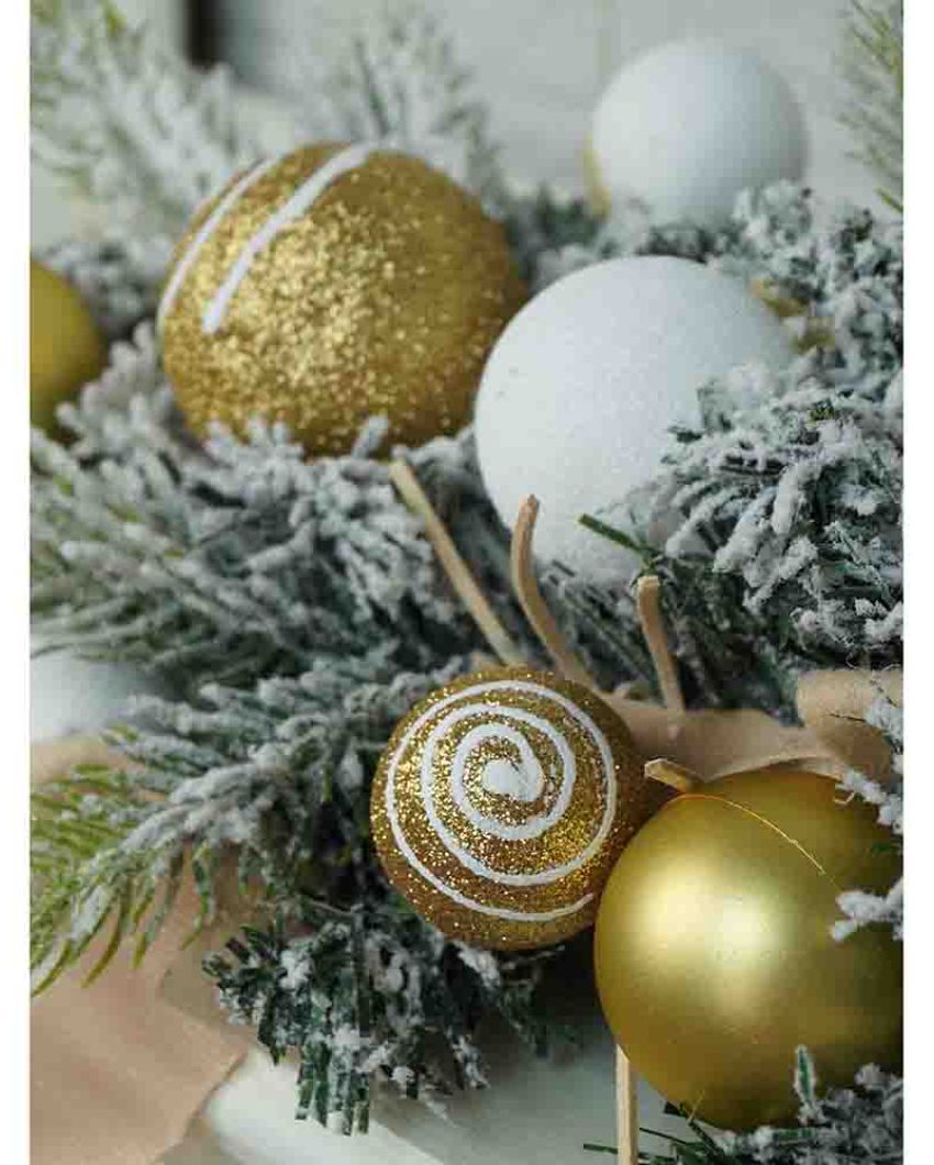 Swirl Snow Frosted Christmas Door Garland With Ornaments | 28 inches