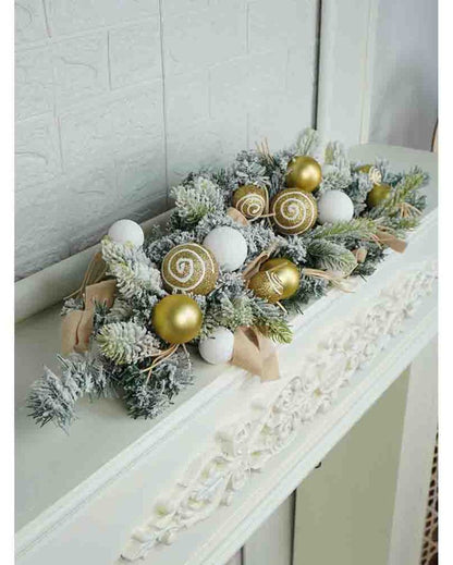 Swirl Snow Frosted Christmas Door Garland With Ornaments | 28 inches