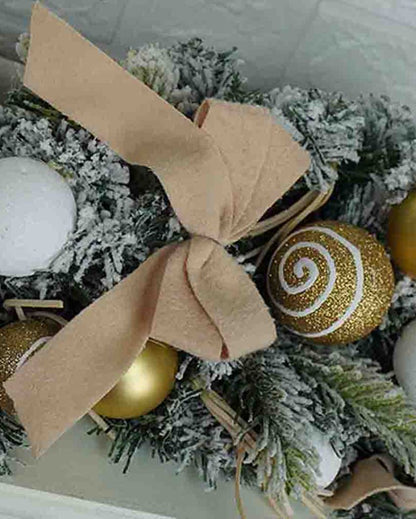 Swirl Snow Frosted Christmas Door Garland With Ornaments | 28 inches