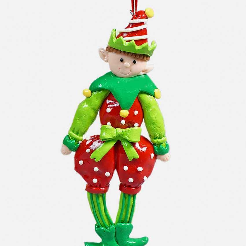 Handmade Clay Naughty Elf with Balloon Pants Ornament Decoration | 3 x 6 inches