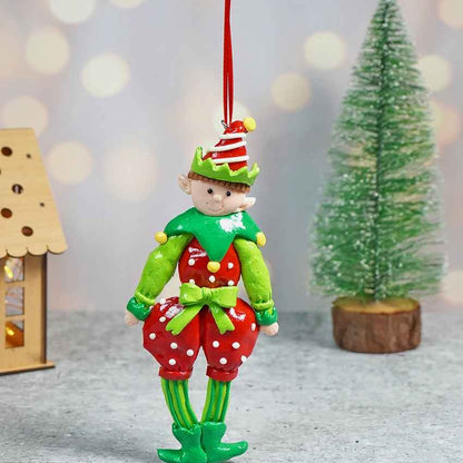 Handmade Clay Naughty Elf with Balloon Pants Ornament Decoration | 3 x 6 inches