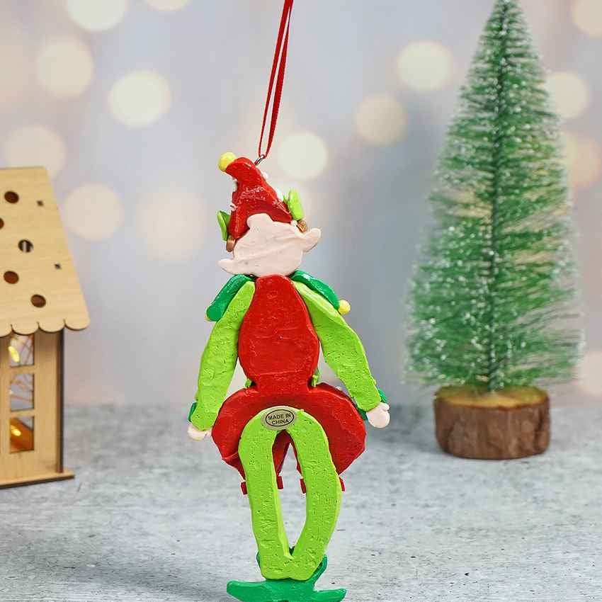 Handmade Clay Naughty Elf with Balloon Pants Ornament Decoration | 3 x 6 inches