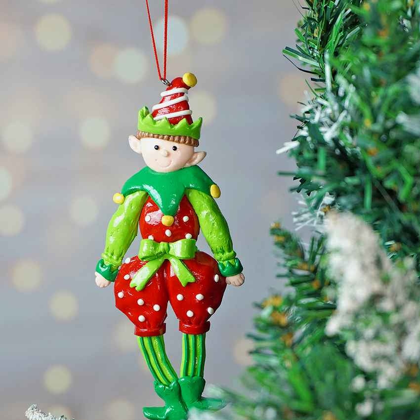 Handmade Clay Naughty Elf with Balloon Pants Ornament Decoration | 3 x 6 inches