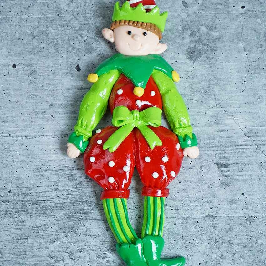 Handmade Clay Naughty Elf with Balloon Pants Ornament Decoration | 3 x 6 inches