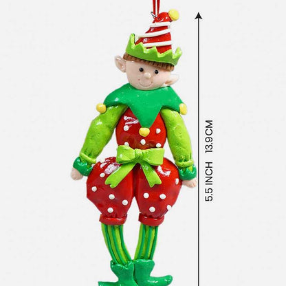 Handmade Clay Naughty Elf with Balloon Pants Ornament Decoration | 3 x 6 inches