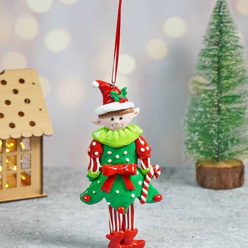 Handmade Clay Naughty Elf in Frock Ornament Decoration | 3 x 6 inches