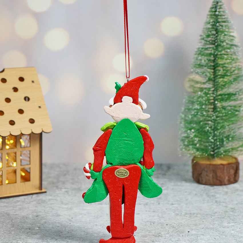 Handmade Clay Naughty Elf in Frock Ornament Decoration | 3 x 6 inches