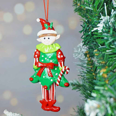 Handmade Clay Naughty Elf in Frock Ornament Decoration | 3 x 6 inches