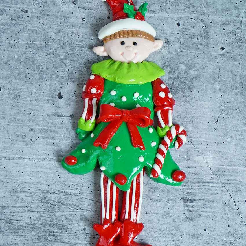 Handmade Clay Naughty Elf in Frock Ornament Decoration | 3 x 6 inches