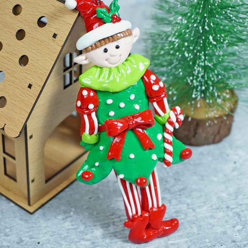 Handmade Clay Naughty Elf in Frock Ornament Decoration | 3 x 6 inches