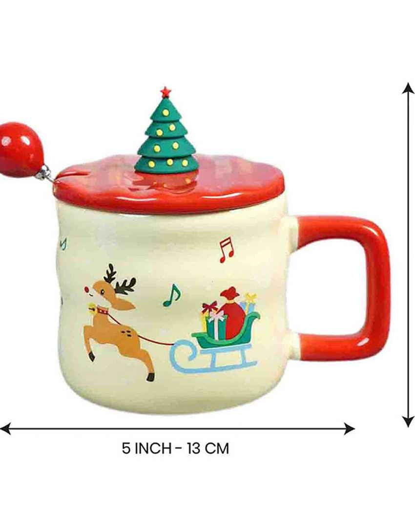 Character Faces Ceramic Christmas Mug with Lid and Spoon Set | 4 x 5 inches