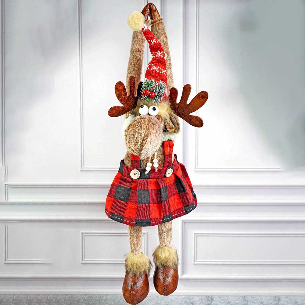 Striped Frock Reindeer Table Christmas Decoration | 10 x 25 inches