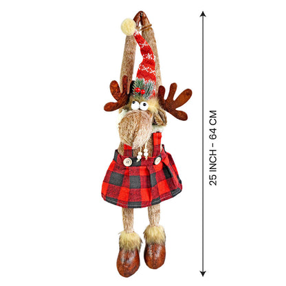 Striped Frock Reindeer Table Christmas Decoration | 10 x 25 inches