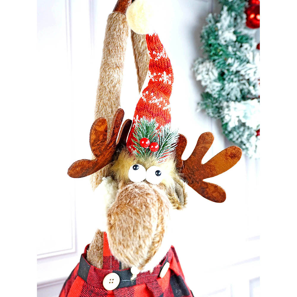 Striped Frock Reindeer Table Christmas Decoration | 10 x 25 inches