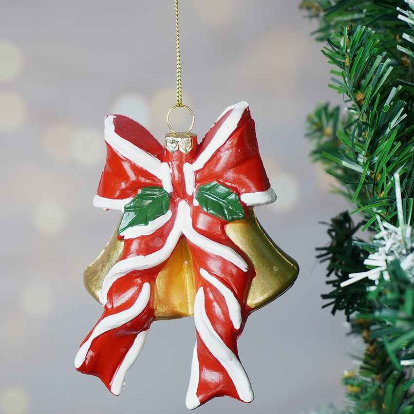 Big Bow Golden Bell Christmas Accent Decoration | 3 x 5 inches