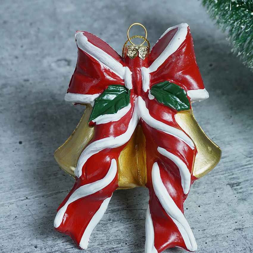 Big Bow Golden Bell Christmas Accent Decoration | 3 x 5 inches