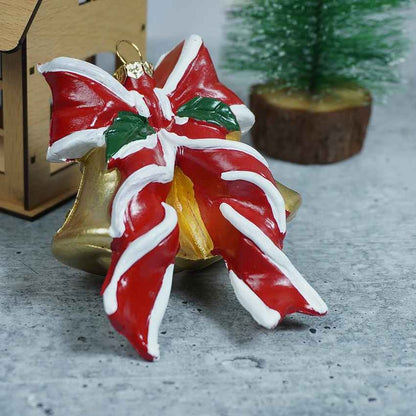 Big Bow Golden Bell Christmas Accent Decoration | 3 x 5 inches