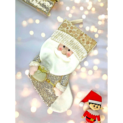 Golden Santa Stockings Christmas Decoration | 11 x 17 inches