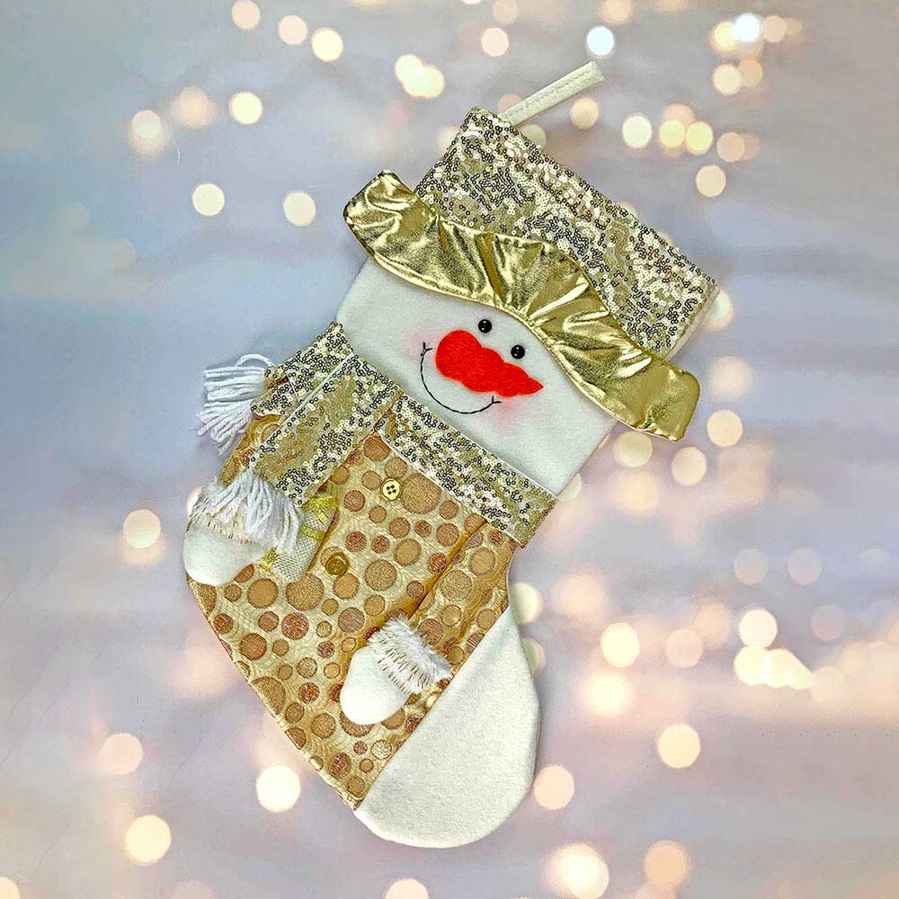 Golden Snowman Stockings Christmas Decoration | 11 x 17 inches