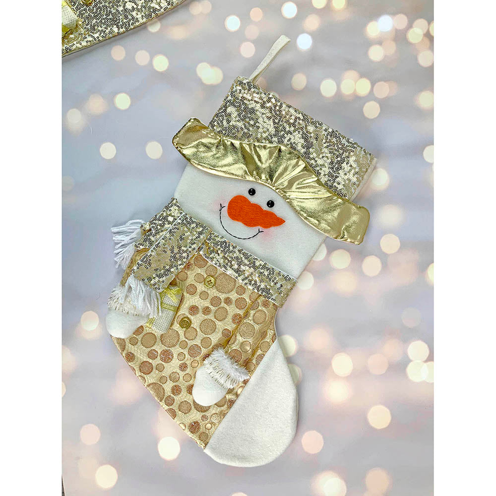 Golden Snowman Stockings Christmas Decoration | 11 x 17 inches