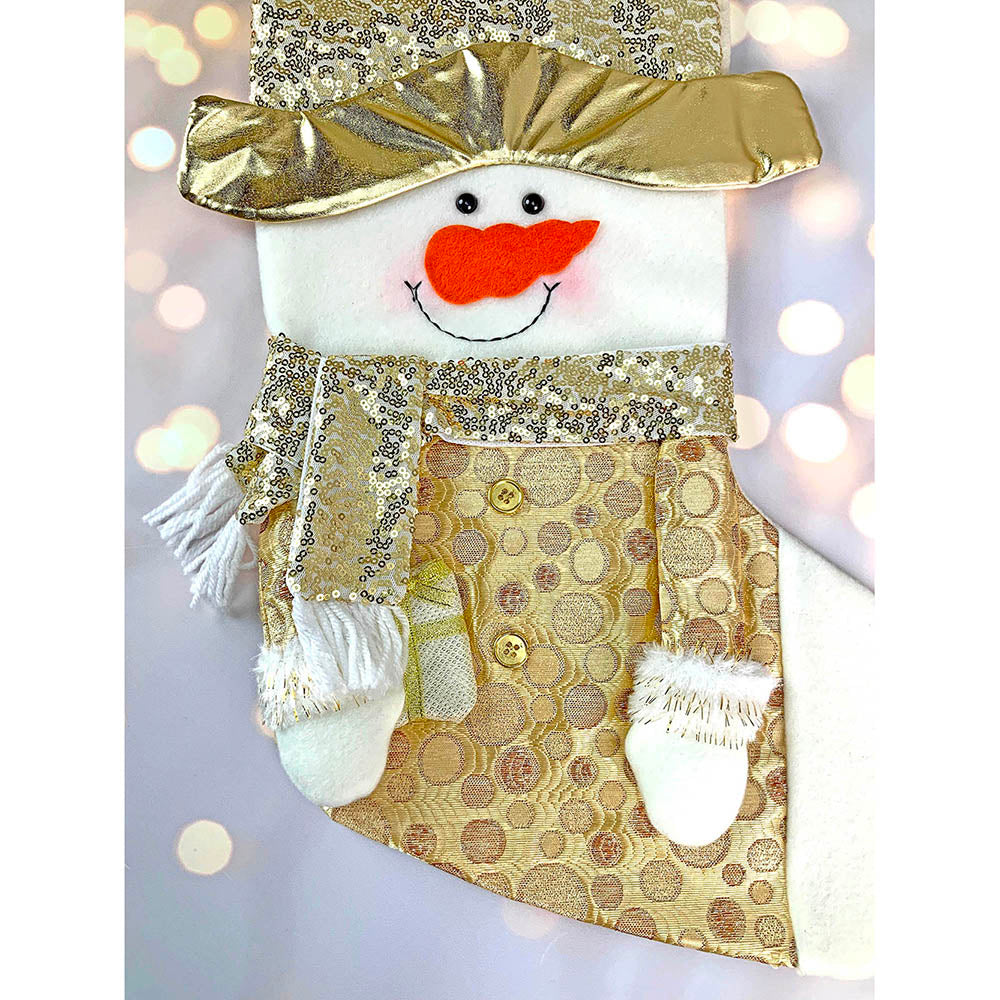 Golden Snowman Stockings Christmas Decoration | 11 x 17 inches