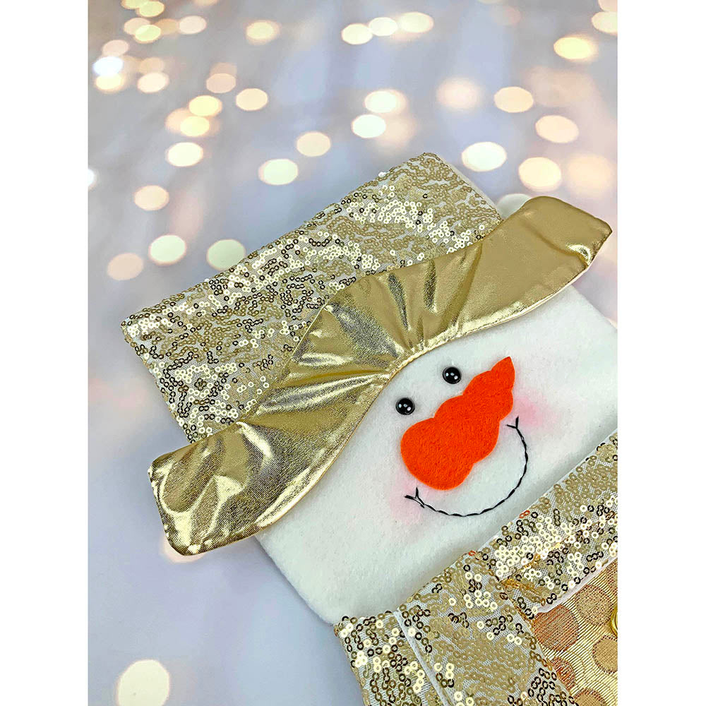 Golden Snowman Stockings Christmas Decoration | 11 x 17 inches