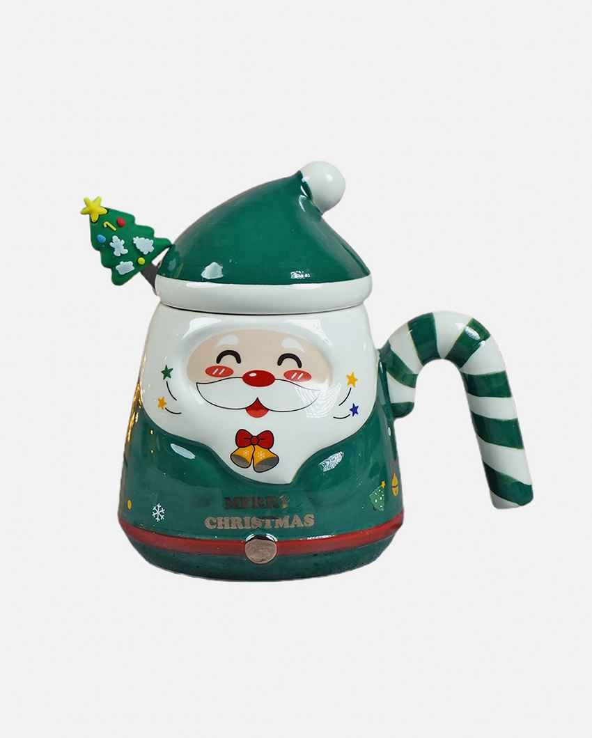 Green Santa Candy Cane Handle Christmas Coffee Mug with Spoon Set | 6 x 5 x 6 inches