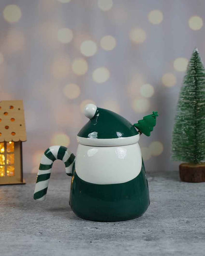 Green Santa Candy Cane Handle Christmas Coffee Mug with Spoon Set | 6 x 5 x 6 inches